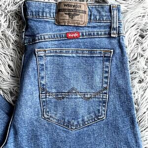 Wrangler Slim Straight Med Wash Denim Jeans Gold Stitching Mens 32
